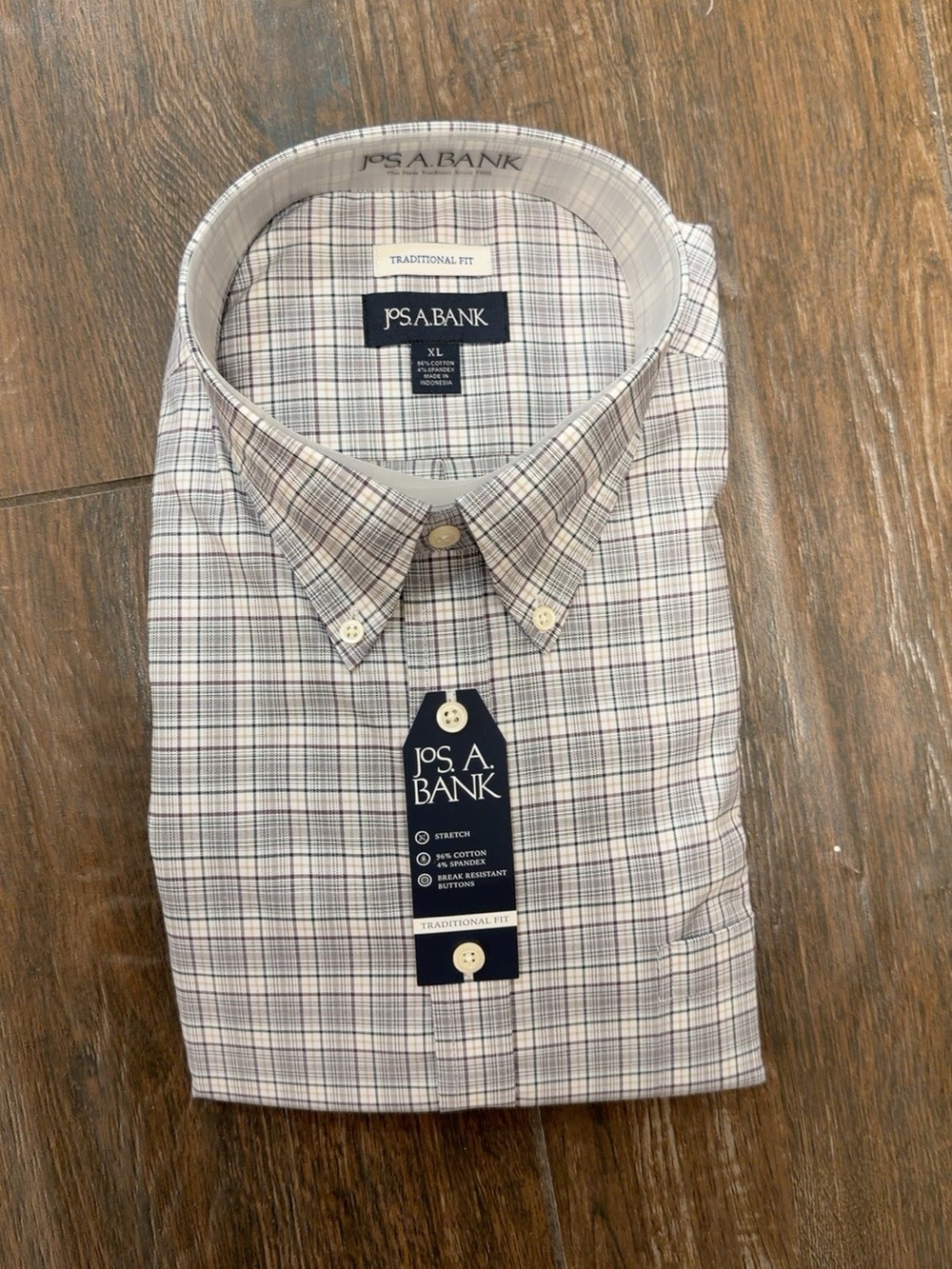 Jos. A. Bank Men's Plaid Button-Down Shirt - White, Tan, Gray